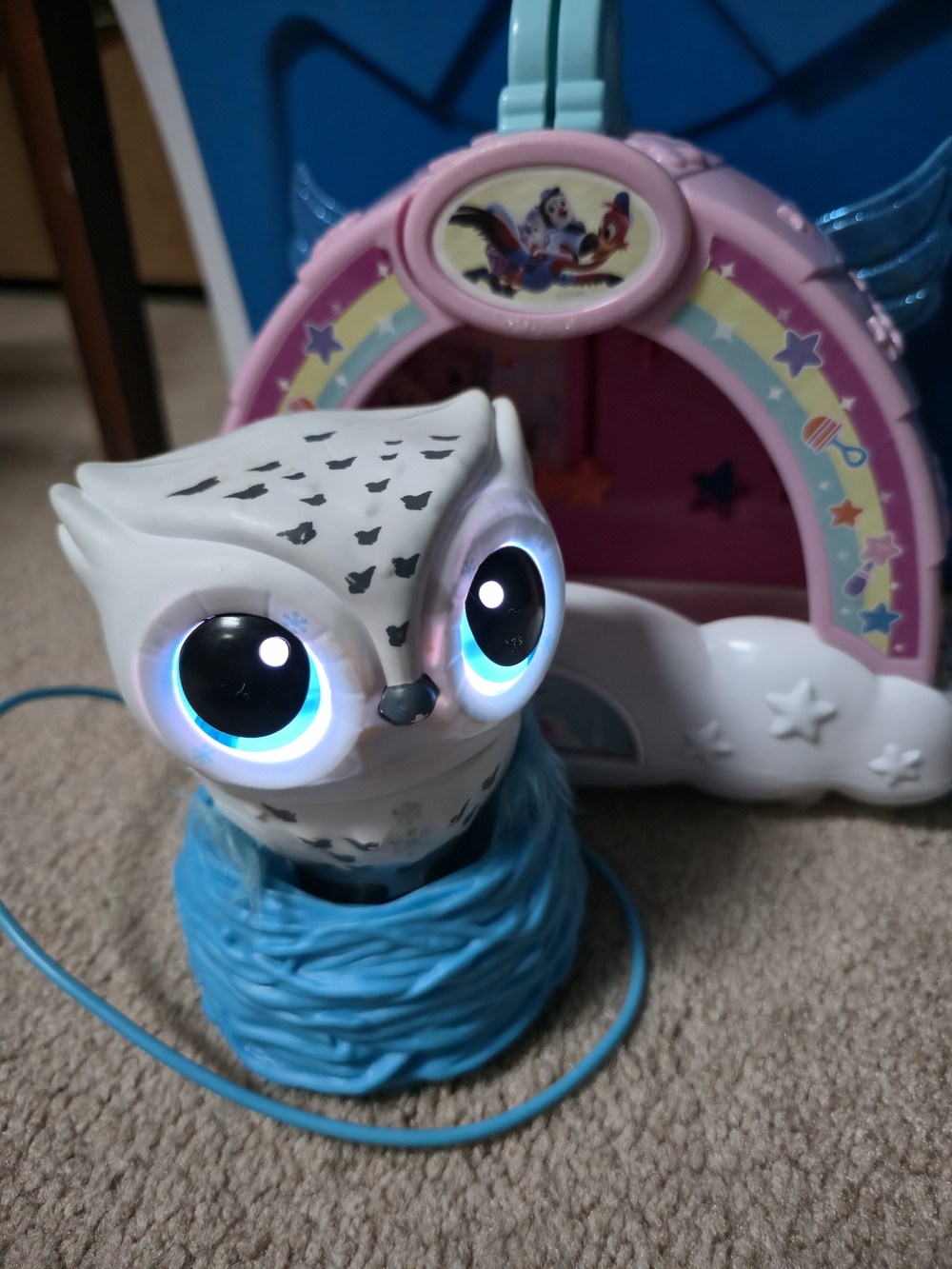 Interactive Light-Up Owl Toy - White and Blue